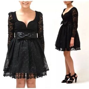 Vintage Gunne Sax Jessica McClintock Black Lace 90s Gown Mini Dress Glam Rock